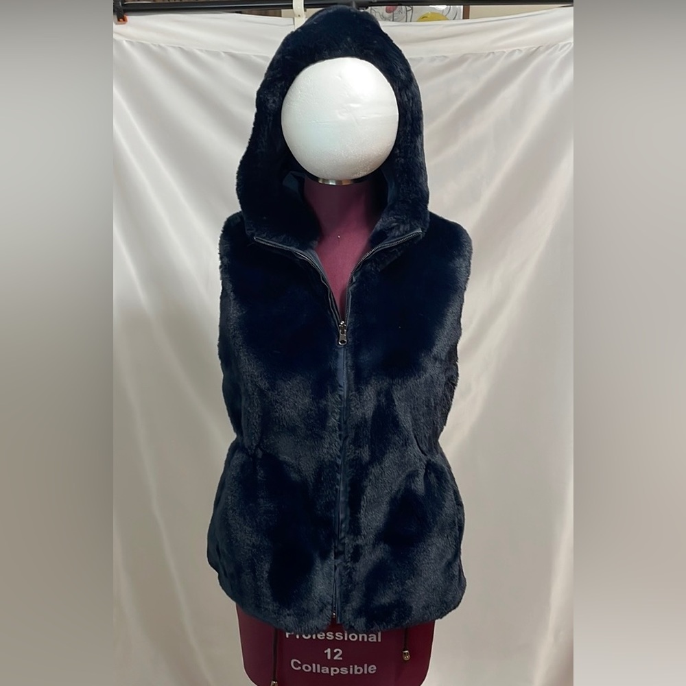 Neiman Marcus Reversible Faux Fur Hooded Vest in size M